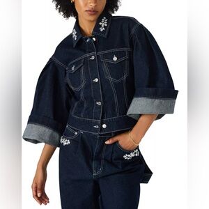 Steve Madden Dorothy Bejeweled 3/4-Sleeve Dark Blue Denim Jacket